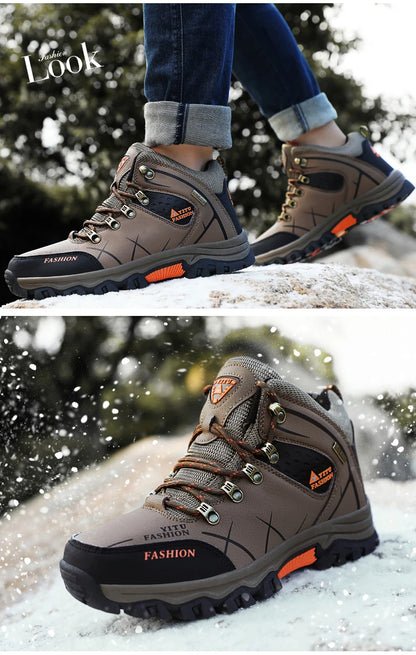 Botas de nieve de invierno para hombre, impermeables, de cuero, muy cálidas, para exteriores, senderismo, trabajo, talla 39-47
