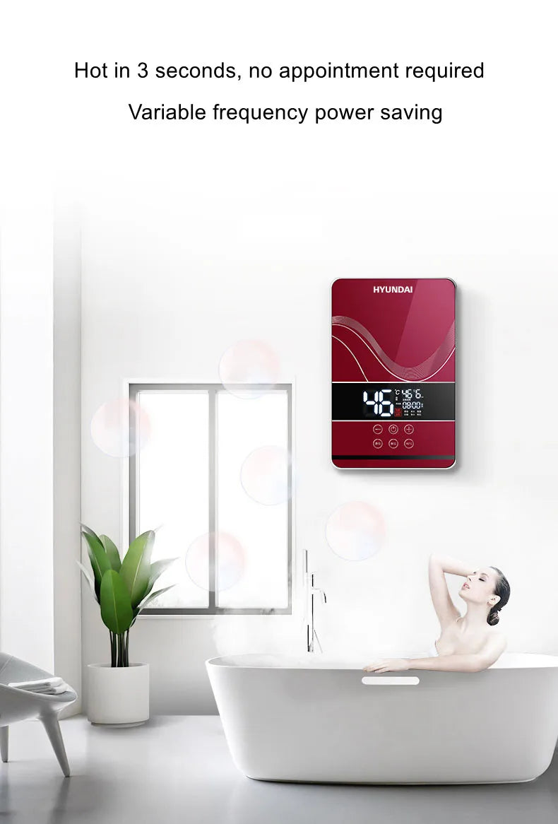 Calentador de agua eléctrico, ducha eléctrica, calentamiento rápido, máquina de CC para el hogar (cocina, baño), agua caliente ilimitada, control remoto