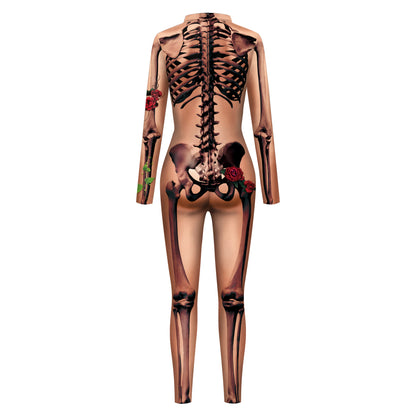 Color Cosplayer Halloween Skeleton Printed Jumpsuits Women Halloween Performance Outfits Party Cosplay Costume Zentai Fitness