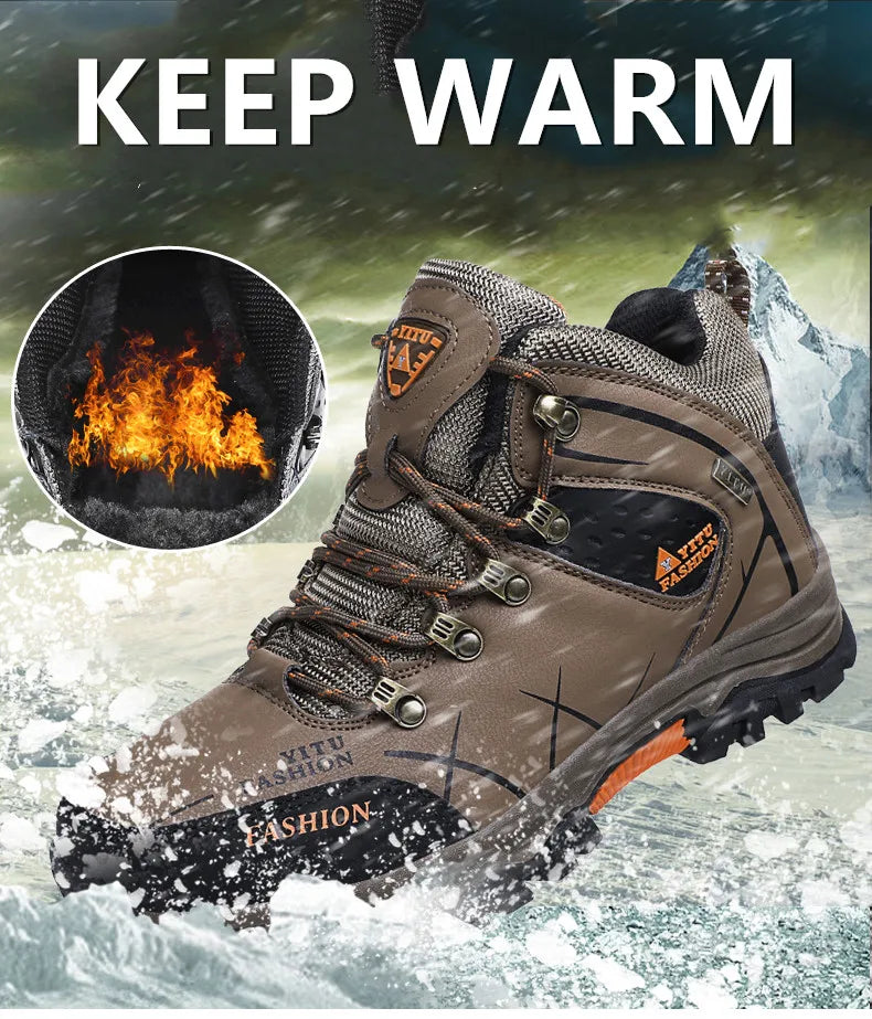 Botas de nieve de invierno para hombre, impermeables, de cuero, muy cálidas, para exteriores, senderismo, trabajo, talla 39-47