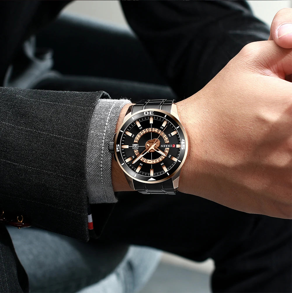 Relojes CURREN para hombre, relojes de negocios de moda para hombre con correa de acero inoxidable, reloj de cuarzo resistente al agua para hombre con fecha automática