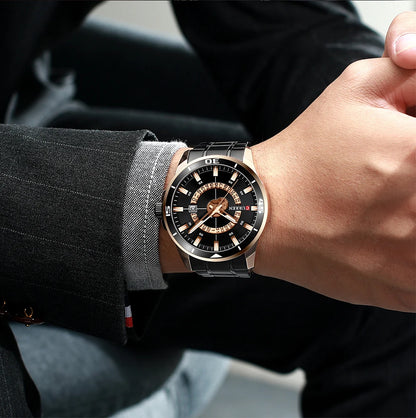 Relojes CURREN para hombre, relojes de negocios de moda para hombre con correa de acero inoxidable, reloj de cuarzo resistente al agua para hombre con fecha automática
