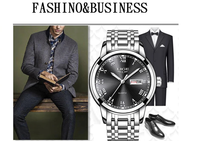 LIGE, nueva marca de lujo, reloj de pulsera de primera moda para negocios y ocio, relojes deportivos impermeables, reloj de cuarzo con calendario, reloj Masculino