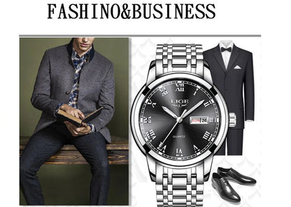 LIGE, nueva marca de lujo, reloj de pulsera de primera moda para negocios y ocio, relojes deportivos impermeables, reloj de cuarzo con calendario, reloj Masculino