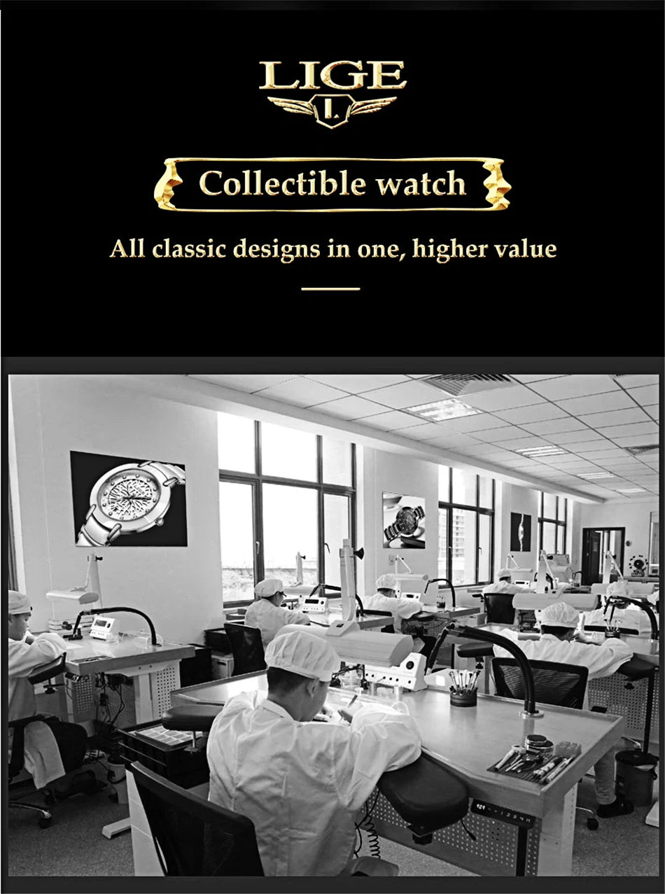 Reloj LIGE de acero negro para hombre, reloj digital con doble pantalla, cronógrafo deportivo, resistente al agua, de cuarzo, estilo militar