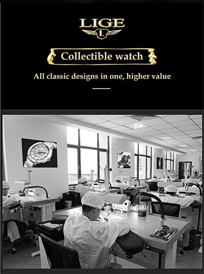 Reloj LIGE de acero negro para hombre, reloj digital con doble pantalla, cronógrafo deportivo, resistente al agua, de cuarzo, estilo militar