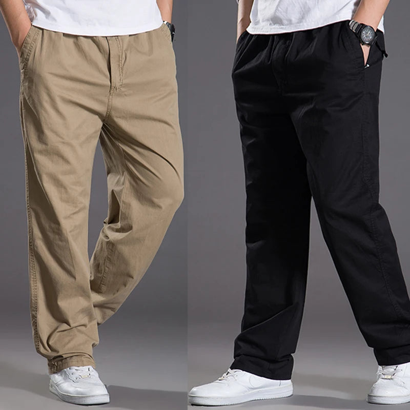 Pantalones cargo casuales de algodón para hombre, con bolsillos, corte recto y holgado, elásticos, ideales para el trabajo. Talla 6XL.
