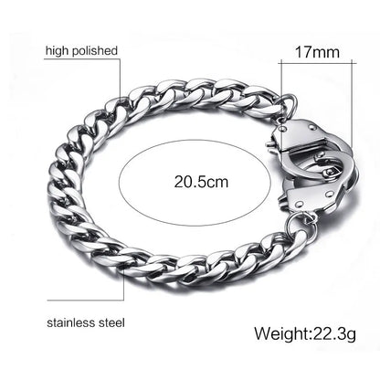 Pulsera de esposas para hombre, de acero inoxidable, de alta calidad, con cadena.