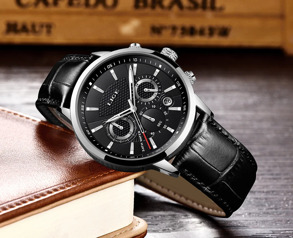 Nuevos relojes LIGE para hombre, marca superior de lujo, reloj de pulsera para hombre, reloj de cuarzo de cuero, reloj deportivo resistente al agua para hombre, reloj Masculino