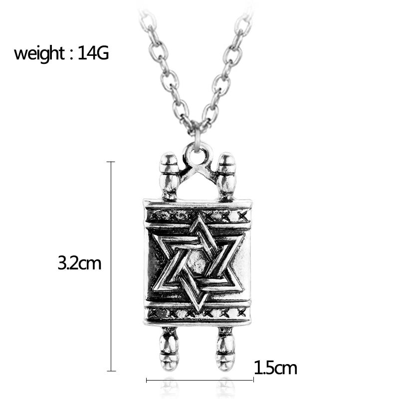 Collar con colgante religioso para hombre y mujer, con amuleto de la Estrella de David, rollo de la Torá, hebreo judío