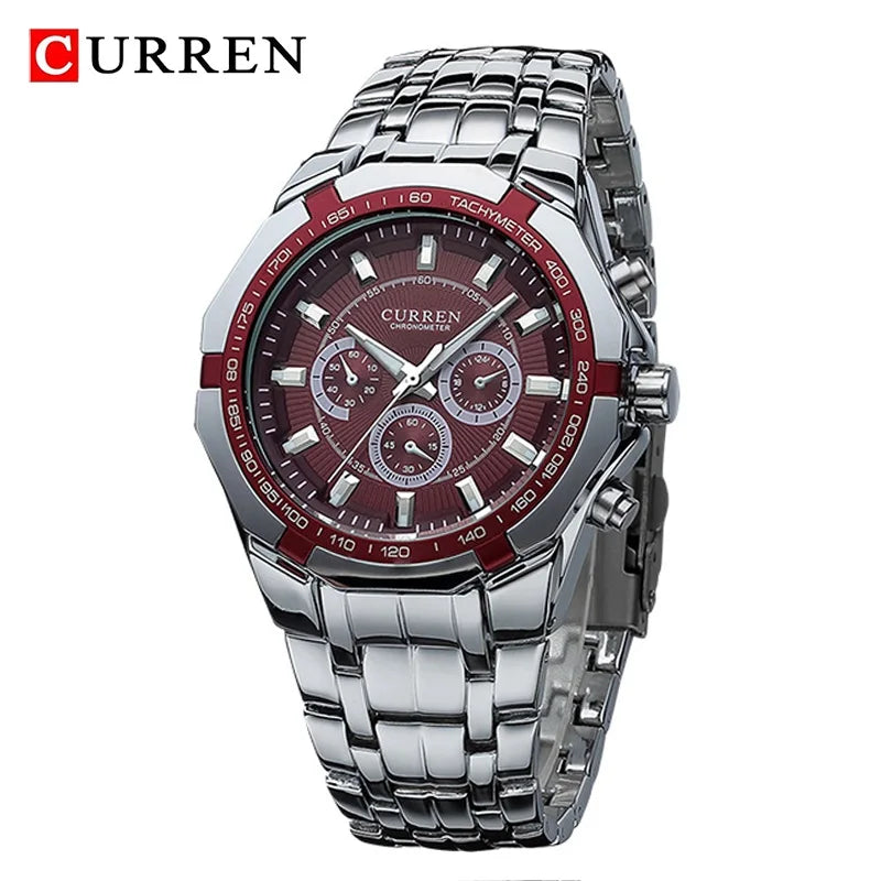 CURREN - Reloj deportivo militar de lujo para hombre, de cuarzo, de acero completo, resistente al agua, para negocios, masculino