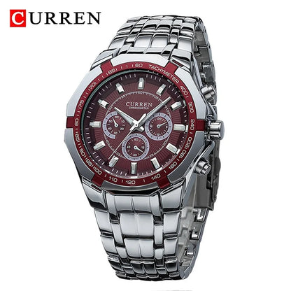 CURREN - Reloj deportivo militar de lujo para hombre, de cuarzo, de acero completo, resistente al agua, para negocios, masculino