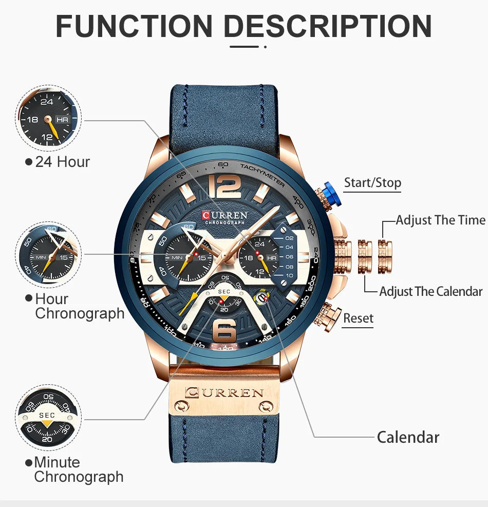 CURREN - Reloj deportivo analógico de cuero para hombre, marca de lujo, estilo militar, con fecha, de cuarzo, 2021