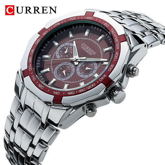 CURREN - Reloj deportivo militar de lujo para hombre, de cuarzo, de acero completo, resistente al agua, para negocios, masculino