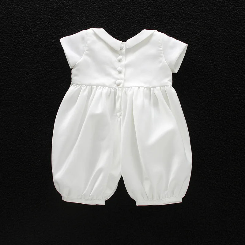 Ropa de bebé niño, conjunto de pelele blanco para bautismo con gorro y cuello vuelto, ropa para recién nacidos, primera Navidad, cumpleaños de niño de 3 a 24 meses