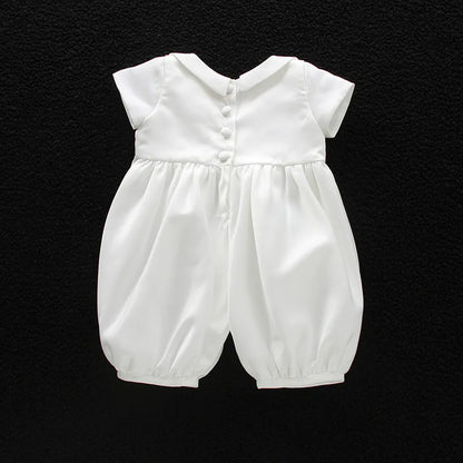 Ropa de bebé niño, conjunto de pelele blanco para bautismo con gorro y cuello vuelto, ropa para recién nacidos, primera Navidad, cumpleaños de niño de 3 a 24 meses