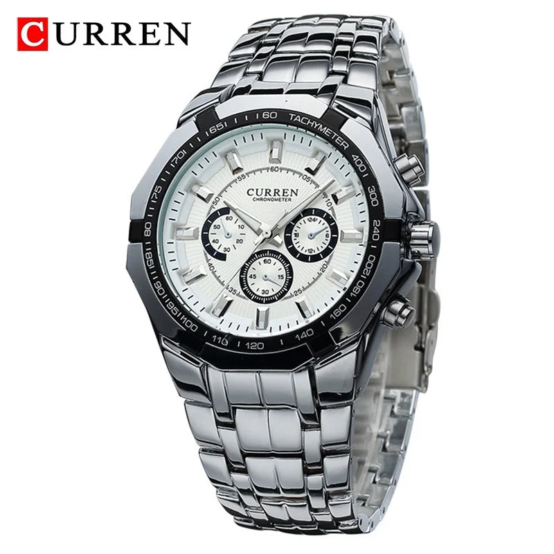 CURREN - Reloj deportivo militar de lujo para hombre, de cuarzo, de acero completo, resistente al agua, para negocios, masculino