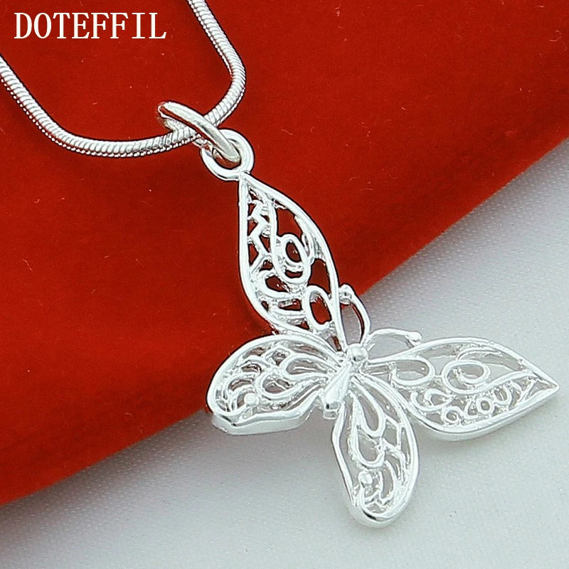 Collar con colgante de mariposa de plata de ley 925 DOTEFFIL, cadena de serpiente de 45,7 cm, 50,8 cm, 52,8 cm y 76,2 cm, para mujer, joyería de compromiso y boda.