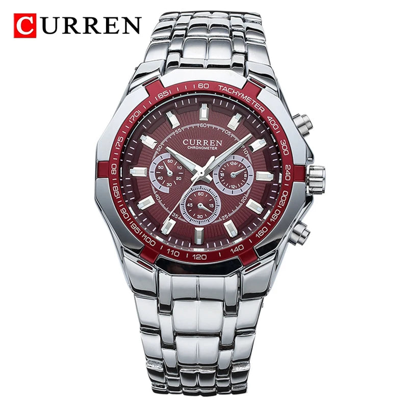 CURREN - Reloj deportivo militar de lujo para hombre, de cuarzo, de acero completo, resistente al agua, para negocios, masculino