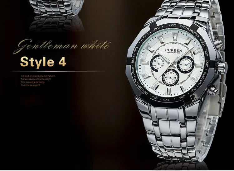 CURREN - Reloj deportivo militar de lujo para hombre, de cuarzo, de acero completo, resistente al agua, para negocios, masculino