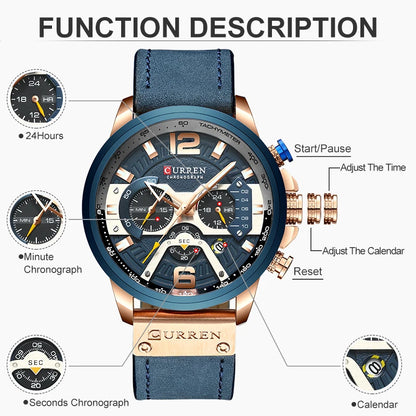 CURREN - Reloj deportivo analógico de cuero para hombre, marca de lujo, estilo militar, con fecha, de cuarzo, 2021
