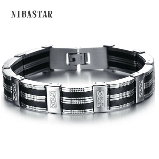 Pulsera de acero inoxidable y silicona de alta calidad para hombre, accesorios de joyería para mejores amigos.