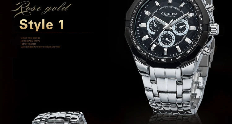 CURREN - Reloj deportivo militar de lujo para hombre, de cuarzo, de acero completo, resistente al agua, para negocios, masculino