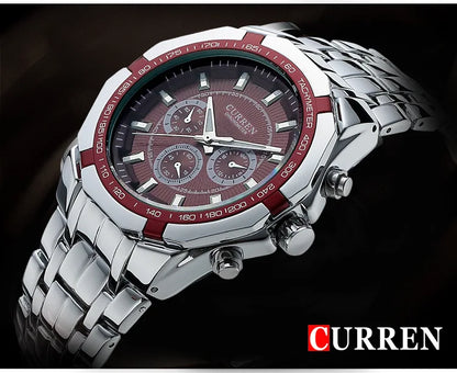 CURREN - Reloj deportivo militar de lujo para hombre, de cuarzo, de acero completo, resistente al agua, para negocios, masculino