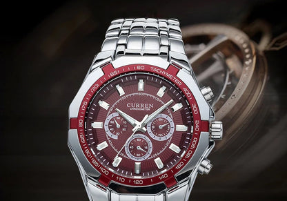 CURREN - Reloj deportivo militar de lujo para hombre, de cuarzo, de acero completo, resistente al agua, para negocios, masculino