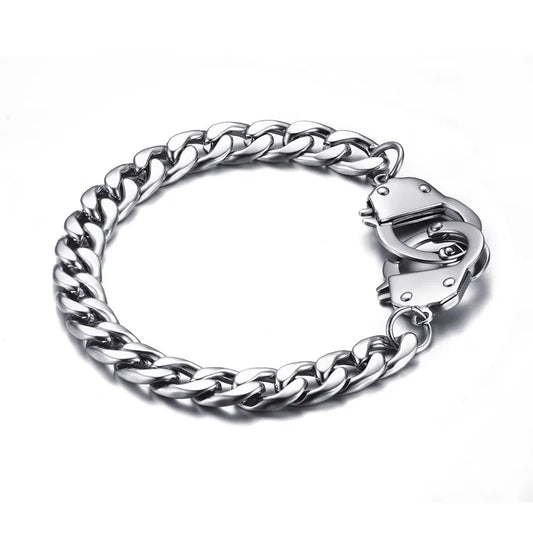 Pulsera de esposas para hombre, de acero inoxidable, de alta calidad, con cadena.