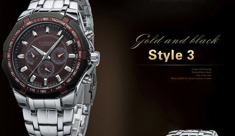 CURREN - Reloj deportivo militar de lujo para hombre, de cuarzo, de acero completo, resistente al agua, para negocios, masculino