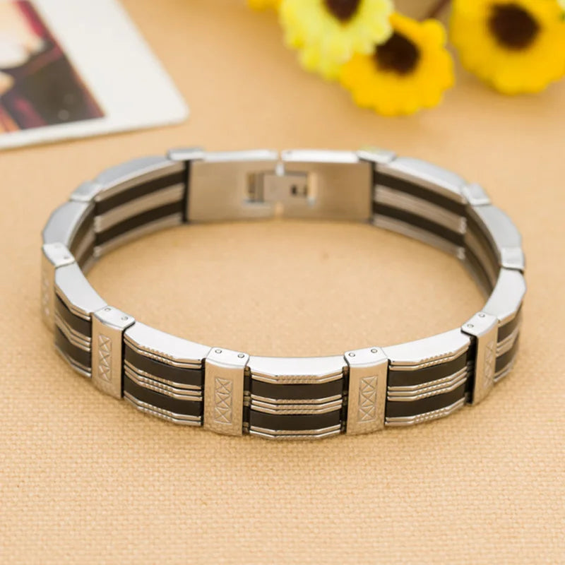 Pulsera de acero inoxidable y silicona de alta calidad para hombre, accesorios de joyería para mejores amigos.