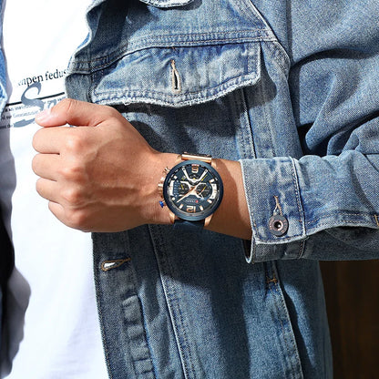 CURREN - Reloj deportivo analógico de cuero para hombre, marca de lujo, estilo militar, con fecha, de cuarzo, 2021