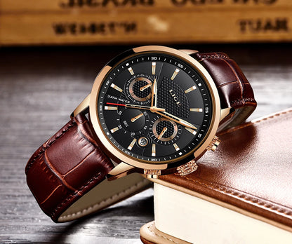 Nuevos relojes LIGE para hombre, marca superior de lujo, reloj de pulsera para hombre, reloj de cuarzo de cuero, reloj deportivo resistente al agua para hombre, reloj Masculino