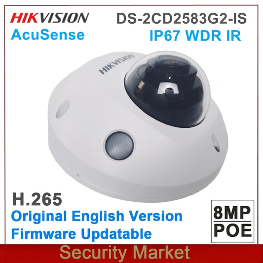 Cámara de red domo fija mini AcuSense Hikvision DS-2CD2583G2-IS original de 2,8 mm con audio y alarma, WDR, IP67 y 8 MP.