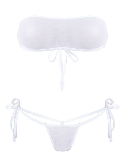 Traje de baño de malla transparente para mujer, conjunto de bikini triangular con microcordones y tanga, traje de baño de 2 piezas, ropa de playa sexy, bikini