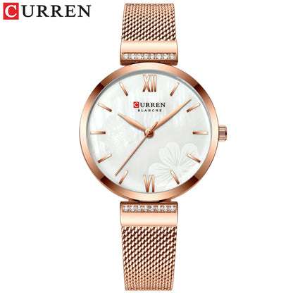 Reloj de moda CURREN para mujer, de lujo, de cuarzo dorado, elegante reloj de pulsera para mujer, reloj de vestir para mujer, acero inoxidable