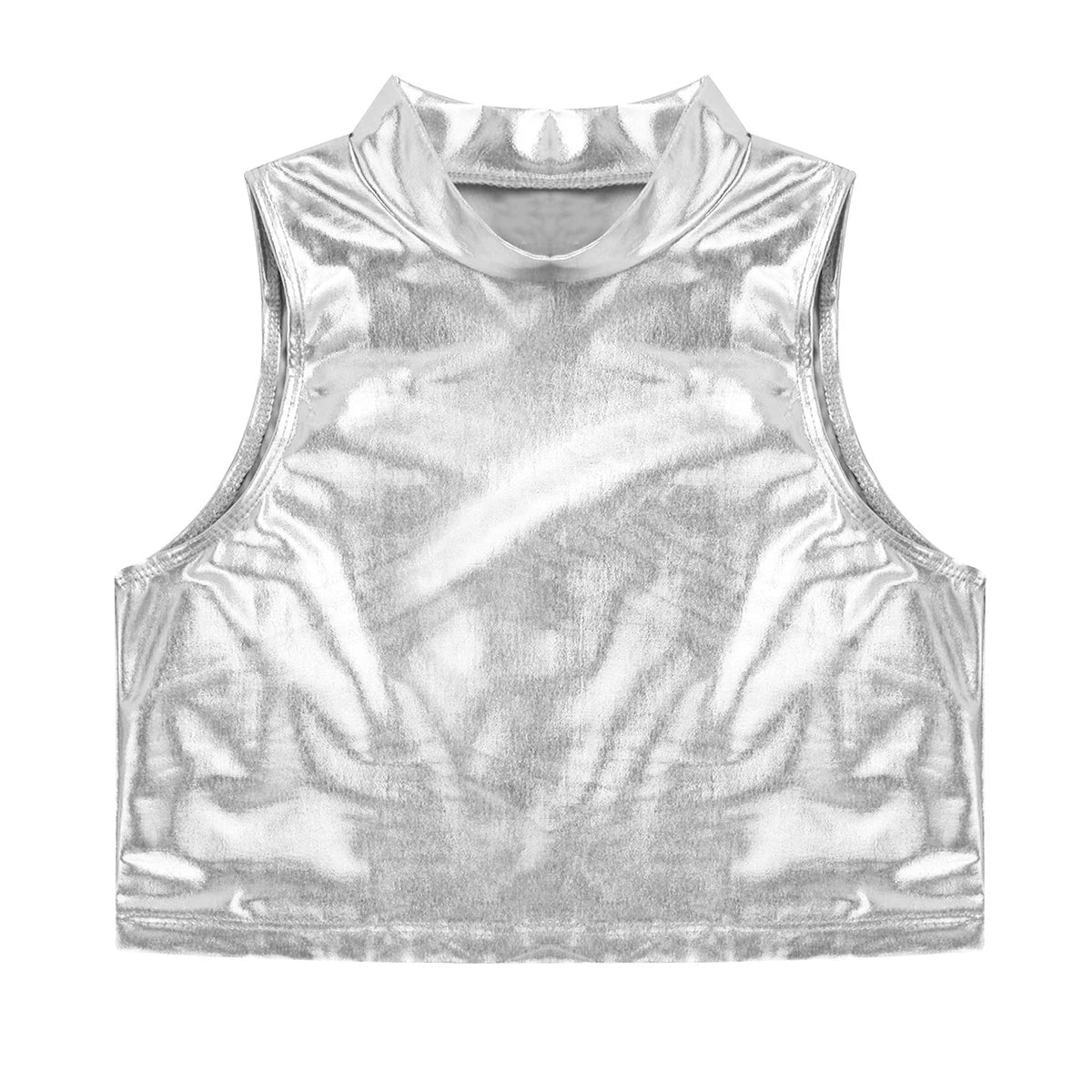 Ropa para niños, blusas sin mangas metálicas para niñas, minifalda plisada acampanada, conjunto de 2 piezas para niños, ropa de baile