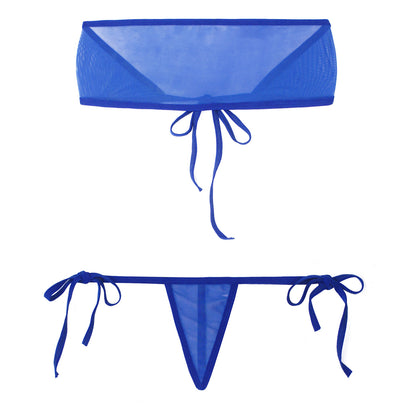 Traje de baño de malla transparente para mujer, conjunto de bikini triangular con microcordones y tanga, traje de baño de 2 piezas, ropa de playa sexy, bikini