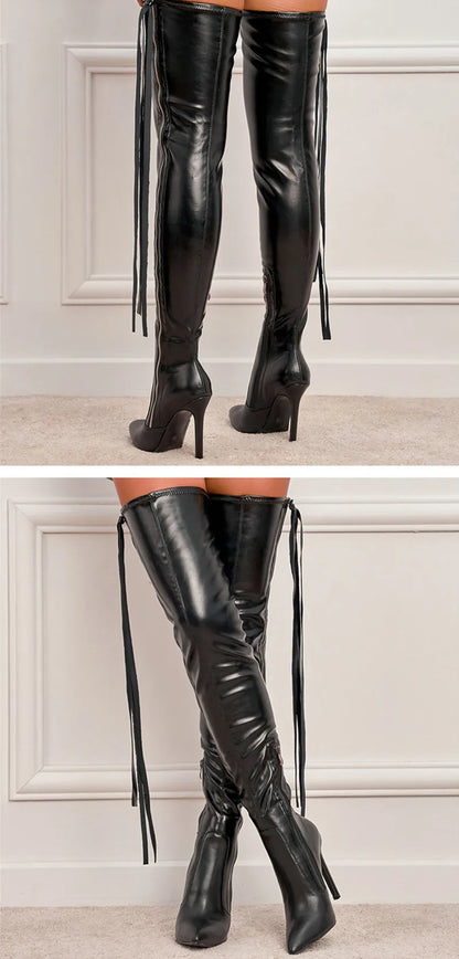 Botas por encima de la rodilla para mujer de Eilyken, zapatos de tacón alto, sexys, con punta puntiaguda y cremallera, botas largas de invierno para mujer