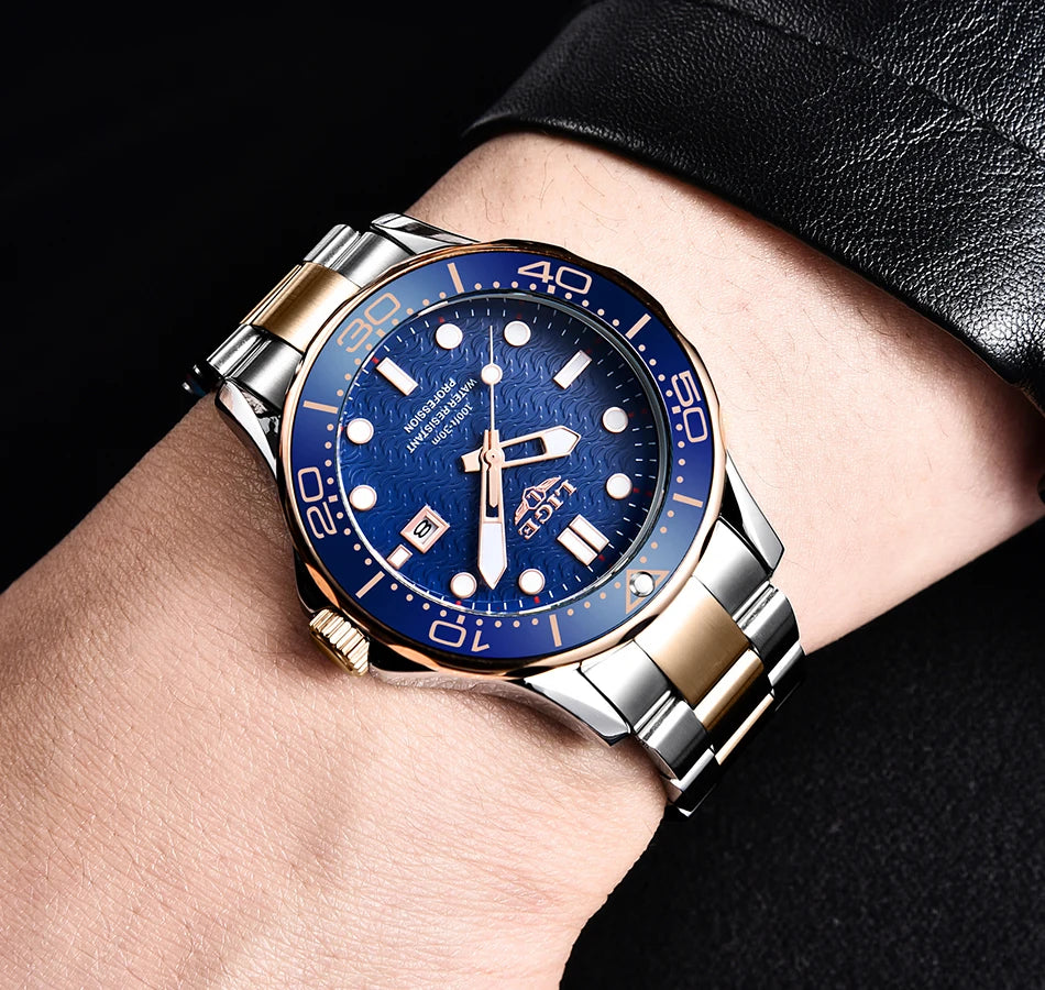 LIGE - Reloj de buceo de lujo para hombre, marca superior, resistente al agua hasta 3 ATM, con fecha, deportivo, de cuarzo, Masculino