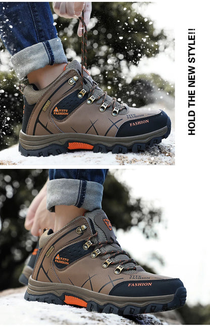 Botas de nieve de invierno para hombre, impermeables, de cuero, muy cálidas, para exteriores, senderismo, trabajo, talla 39-47