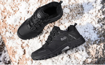 Botas de nieve de invierno para hombre, impermeables, de cuero, muy cálidas, para exteriores, senderismo, trabajo, talla 39-47