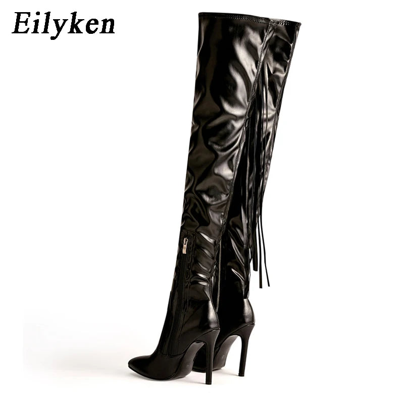 Botas por encima de la rodilla para mujer de Eilyken, zapatos de tacón alto, sexys, con punta puntiaguda y cremallera, botas largas de invierno para mujer
