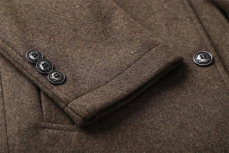 Woolen Coat Men Winter Windbreaker Long Thick Wool Jackets abrigo hombre Man Stand Collar Single Breasted With Vest Woolen Coats