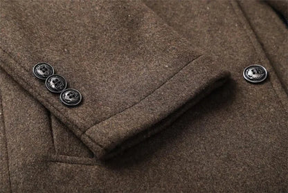 Woolen Coat Men Winter Windbreaker Long Thick Wool Jackets abrigo hombre Man Stand Collar Single Breasted With Vest Woolen Coats