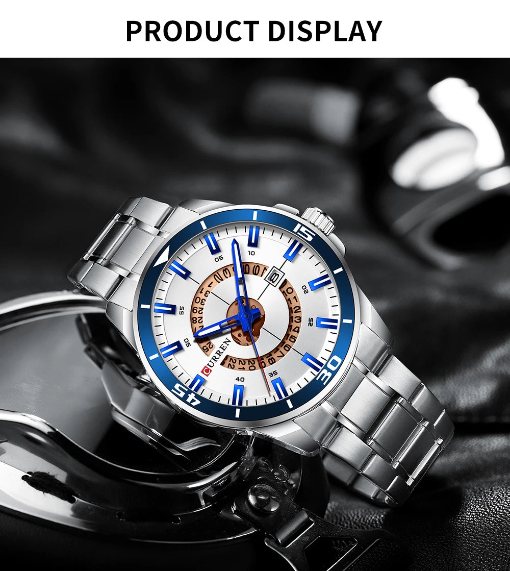 Relojes CURREN para hombre, relojes de negocios de moda para hombre con correa de acero inoxidable, reloj de cuarzo resistente al agua para hombre con fecha automática