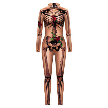 Color Cosplayer Halloween Skeleton Printed Jumpsuits Women Halloween Performance Outfits Party Cosplay Costume Zentai Fitness
