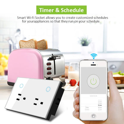 Enchufe inteligente de pared Melery WIFI Tuya (enchufe eléctrico estadounidense) con monitor de potencia, interruptor táctil, control remoto por voz mediante aplicación, compatible con Alexa y Google Home.