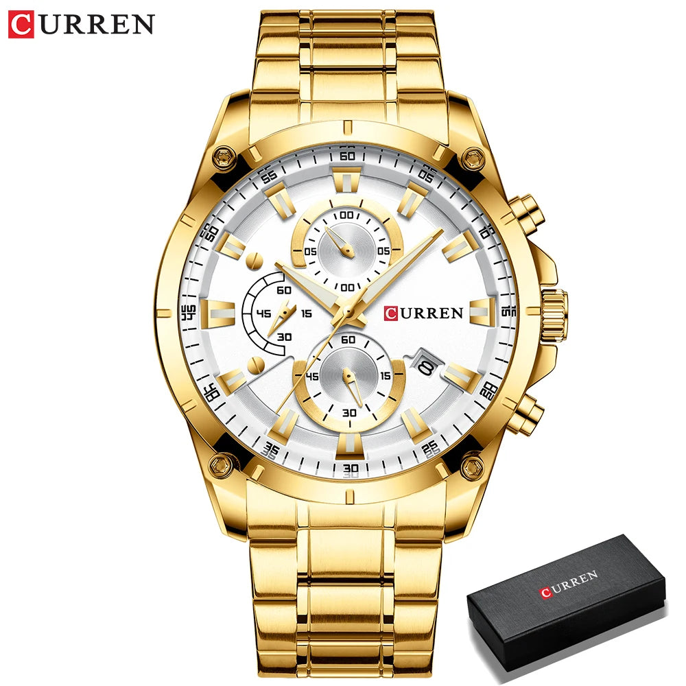 Relojes de oro para hombre, marca superior de lujo CURREN, reloj de pulsera de cuarzo, reloj de negocios deportivo e informal de moda, reloj para hombre, reloj para hombres